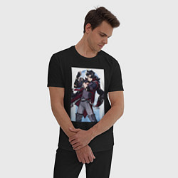 Пижама хлопковая мужская Ризли Геншин импакт, цвет: черный — фото 2