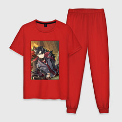 Пижама хлопковая мужская Ризли, цвет: красный