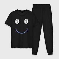 Пижама хлопковая мужская Волейбольный позитив, цвет: черный