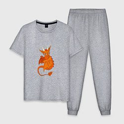 Пижама хлопковая мужская Оранжевый дракон, цвет: меланж