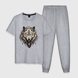Пижама хлопковая мужская Волк с подвесками, цвет: меланж