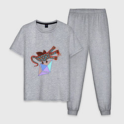 Пижама хлопковая мужская Дракон с монетой Эфириума, цвет: меланж