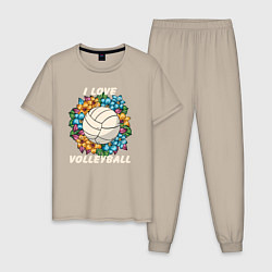 Пижама хлопковая мужская I love volleyball, цвет: миндальный