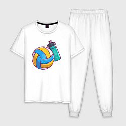 Пижама хлопковая мужская Здоровый волейбол, цвет: белый