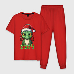 Пижама хлопковая мужская Дракоша 2024 новогодний, цвет: красный
