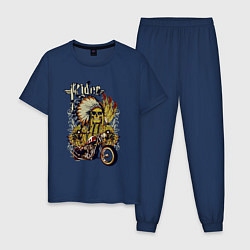 Пижама хлопковая мужская Коренной байкер, цвет: тёмно-синий
