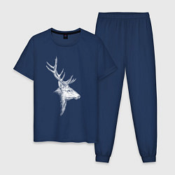 Пижама хлопковая мужская Профиль оленя белый, цвет: тёмно-синий