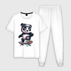 Пижама хлопковая мужская Cool panda on a skateboard - extreme, цвет: белый