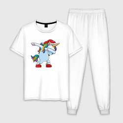 Пижама хлопковая мужская Санта единорог, цвет: белый
