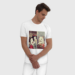 Пижама хлопковая мужская Кот из мема, цвет: белый — фото 2
