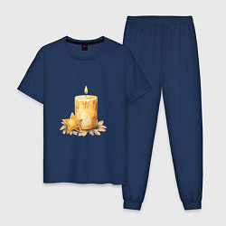 Пижама хлопковая мужская Праздничная свеча, цвет: тёмно-синий