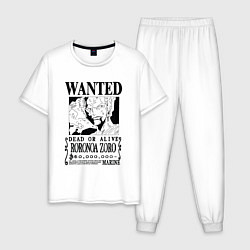 Пижама хлопковая мужская Розыскная листовка Зоро One Piece, цвет: белый