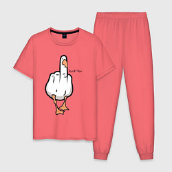Пижама хлопковая мужская Duck you - fuck you, цвет: коралловый