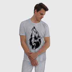 Пижама хлопковая мужская Воющий волк, цвет: меланж — фото 2