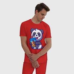 Пижама хлопковая мужская Панда с напитком, цвет: красный — фото 2