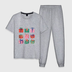 Пижама хлопковая мужская Подарочные разноцветные коробки, цвет: меланж