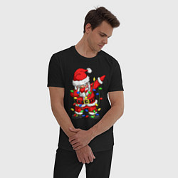 Пижама хлопковая мужская Санта Клаус и гирлянда, цвет: черный — фото 2