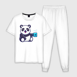 Пижама хлопковая мужская Панда с кружкой, цвет: белый