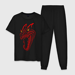 Пижама хлопковая мужская Дракон красного цвета, цвет: черный