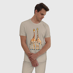 Пижама хлопковая мужская Друзья-жирафы, цвет: миндальный — фото 2