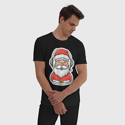 Пижама хлопковая мужская Дед Мороз в наушниках, цвет: черный — фото 2