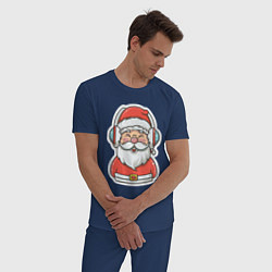 Пижама хлопковая мужская Дед Мороз в наушниках, цвет: тёмно-синий — фото 2