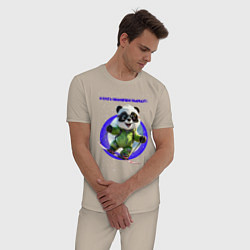 Пижама хлопковая мужская Панда на скейте, цвет: миндальный — фото 2