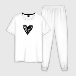 Пижама хлопковая мужская Рисованное чёрное сердце парное, цвет: белый