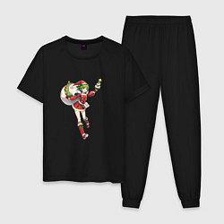 Пижама хлопковая мужская Рождественская аниме девочка-Снегурка, цвет: черный