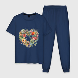 Пижама хлопковая мужская Сердце в полевых цветах, цвет: тёмно-синий