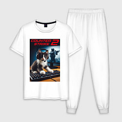 Пижама хлопковая мужская Counter strike 2 - kitten, цвет: белый