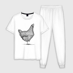 Пижама хлопковая мужская Курица, цвет: белый