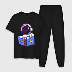 Пижама хлопковая мужская Космонавт с книгой, цвет: черный