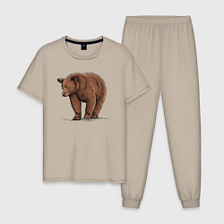 Пижама хлопковая мужская Бурый медведь гуляет, цвет: миндальный