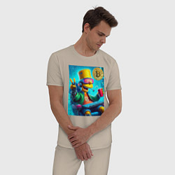Пижама хлопковая мужская Барт Симпсон владелец биткоина, цвет: миндальный — фото 2