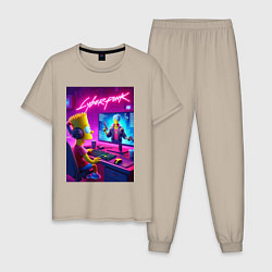Пижама хлопковая мужская Gamer Bart - cyberpunk, цвет: миндальный