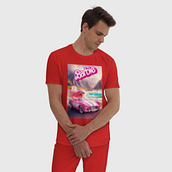 Пижама хлопковая мужская Барби в кабриолете на горной дороге, цвет: красный — фото 2