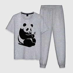 Пижама хлопковая мужская Сидящая чёрная панда с бамбуком, цвет: меланж