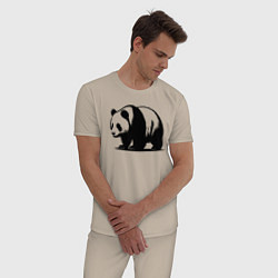 Пижама хлопковая мужская Стоящая чёрная панда, цвет: миндальный — фото 2
