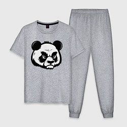 Пижама хлопковая мужская Недовольная морда панды, цвет: меланж