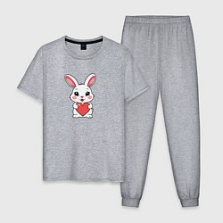 Пижама хлопковая мужская Зайчонок с красным сердечком, цвет: меланж