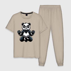 Пижама хлопковая мужская Панда тренеруется, цвет: миндальный