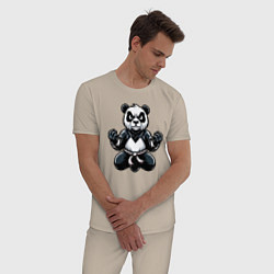 Пижама хлопковая мужская Панда тренеруется, цвет: миндальный — фото 2