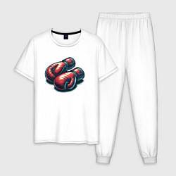 Пижама хлопковая мужская Боксерские перчатки - иллюстрация, цвет: белый