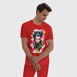 Пижама хлопковая мужская Портрет девушки Cyberpunk 2077, цвет: красный — фото 2