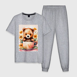 Пижама хлопковая мужская Медвежонок с кружкой, цвет: меланж