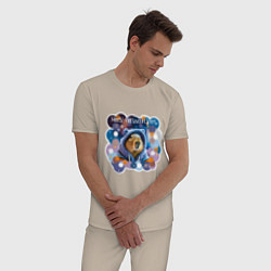 Пижама хлопковая мужская Мем капибара в капюшоне: несу тепло и уют, цвет: миндальный — фото 2