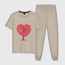Пижама хлопковая мужская Дерево из сердец, цвет: миндальный