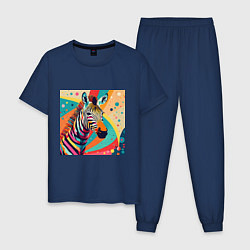 Пижама хлопковая мужская Неправильная зебра, цвет: тёмно-синий