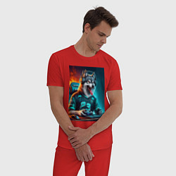 Пижама хлопковая мужская Волчара кибер спортсмен - нейросеть, цвет: красный — фото 2
